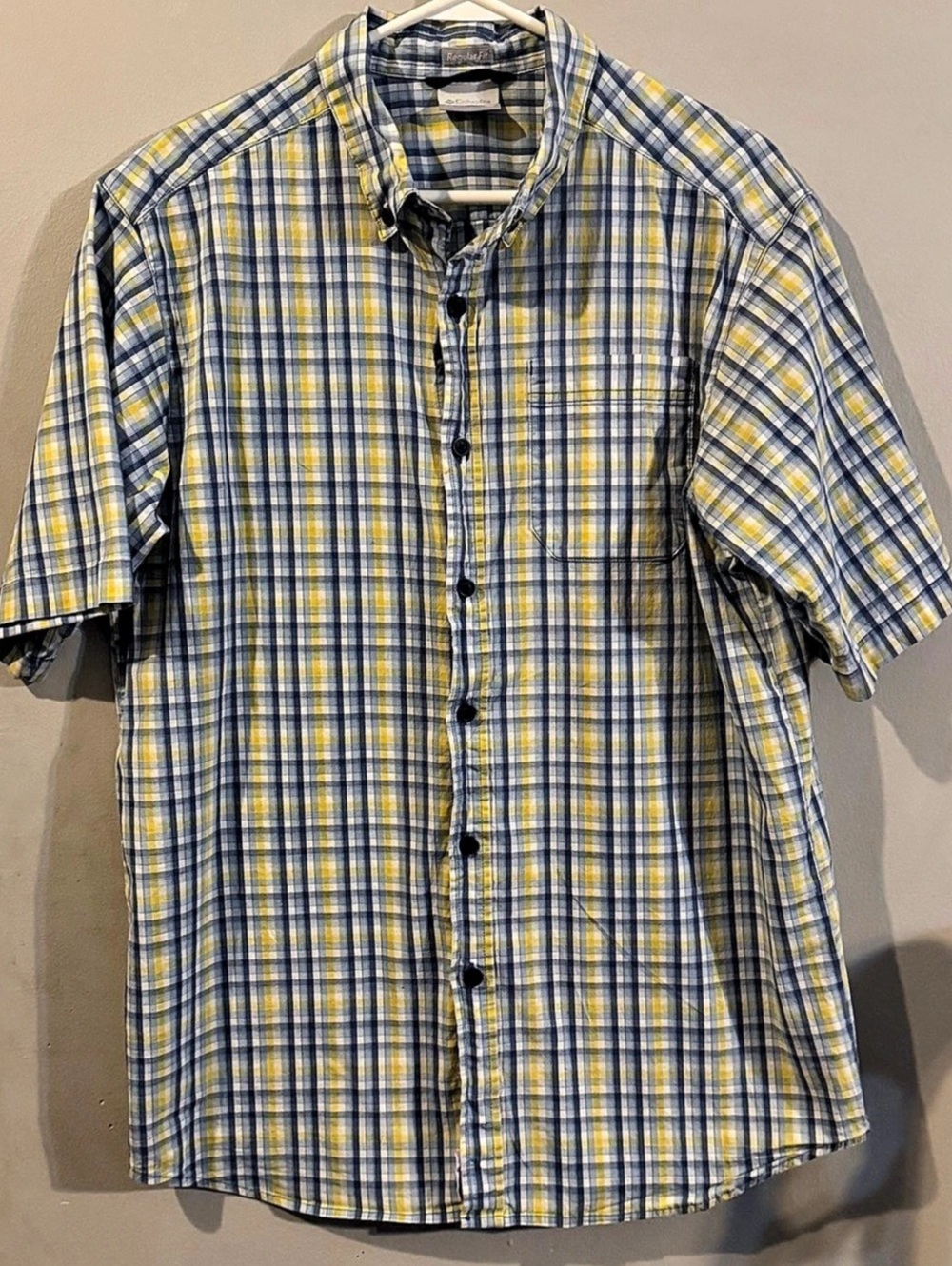 Mens Plaid Columbia Short Sleeve Button Up Shirt Size L Tall